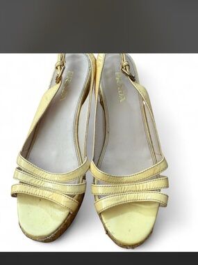 Prada Pale Yellow Patent Leather Slingback Sandals